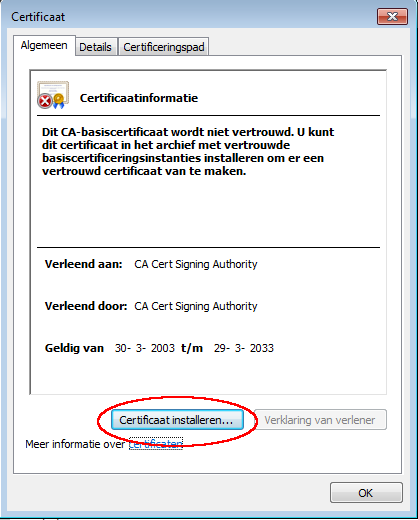 Certificaat kan worden geïnstalleerd